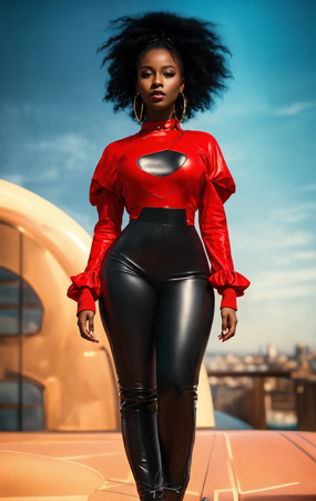 性感紧身皮裤黑人美女写真图片